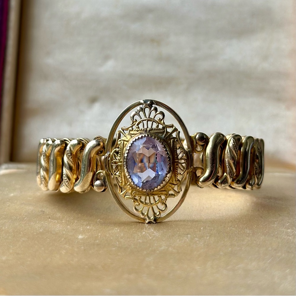 Gold Filled Carmen Sweetheart Bracelet with Amethyst Gem Gold Filigree by DFB Co